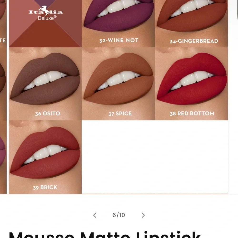 Italia Deluxe Mousse Matte Lipstick 39 Brick Long Lasting Red Lip Color